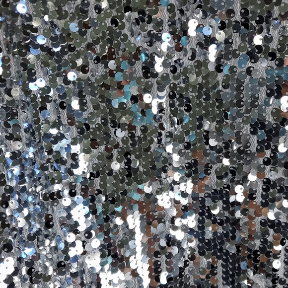 NEW Silver Sequin Mini Dress Spaghetti Strap V Neck Formal Short - Picture 5 of 10